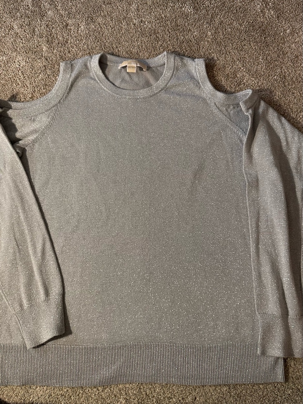 Michael Kors Metallic Silver Gray Cold Shoulder Sweater Women’s L